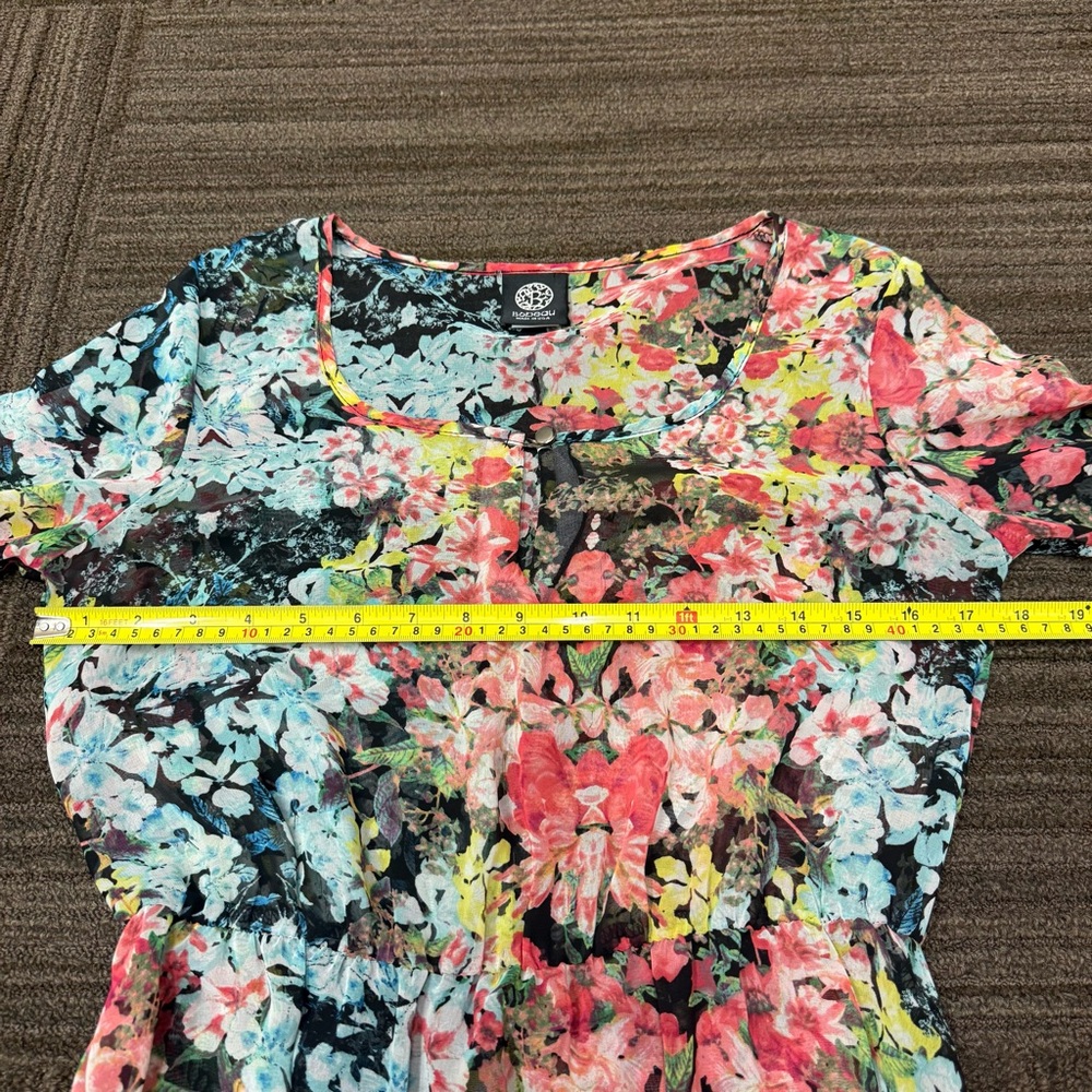 bobeau Floral Midi Dress in Coral, Blue, Yellow Flowy Summer Piece - Picture 4 of 7
